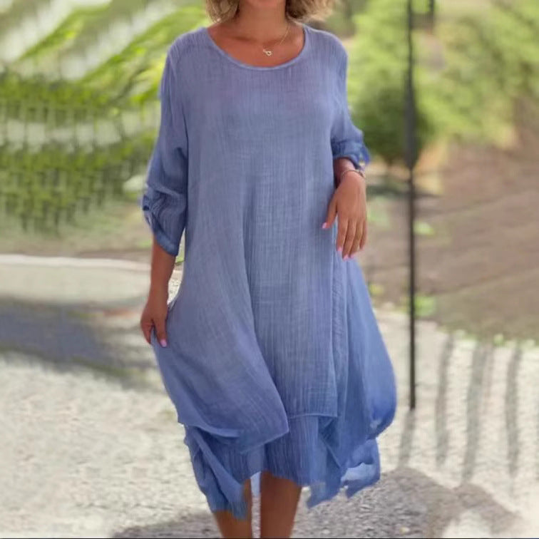 Damen lässiges Sommerkleid mit asymmetrischem Saum und luftigen Ärmeln R&B