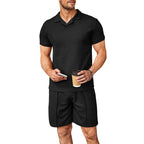 Herren nan zweiteiliges Freizeitset aus strukturierter Baumwollmischung mit Reverspolo und geraden Komfortshorts R&B