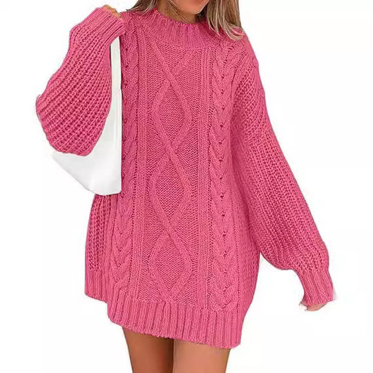 Damen Grobstrick Pulloverkleid mit asymmetrischem Saum und Zopfdesign R&B