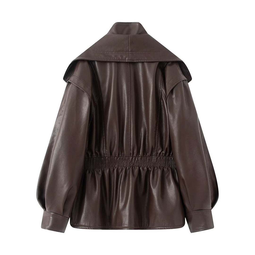 Damen elegante Bikerjacke mit lässigem Schnitt und voluminösen Ärmeln R&B