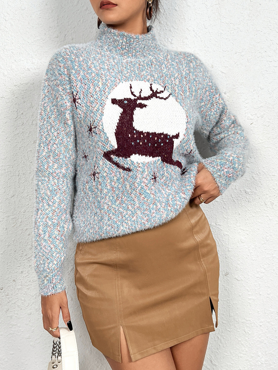Damen Kuscheliger Rollkragenpullover mit festlichem Rentierdesign R&B