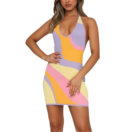Damen figurbetontes Wickelkleid mit abstraktem Farbdesign R&B