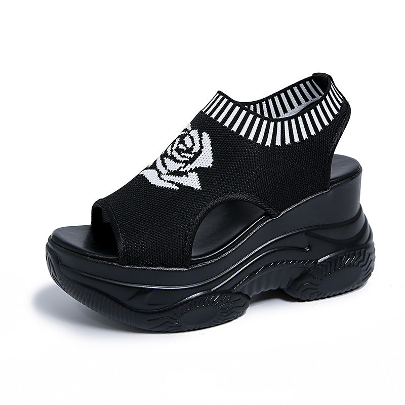 Damen Offene Plateau-Sandalen mit modischem Strickdesign und innovativer Sohle R&B