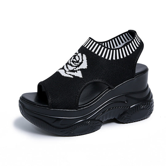 Damen Offene Plateau-Sandalen mit modischem Strickdesign und innovativer Sohle R&B