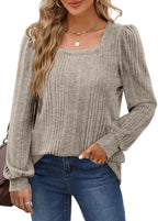 Damen gemütlicher Strickpullover mit Rippstruktur und Puffärmeln R&B