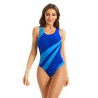 Damen Sportlicher Einteiler Badeanzug mit dynamischem Streifendesign R&B
