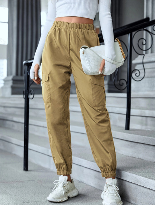 Damen Cargo-Hose im sportiven Design mit elastischem Bund und praktischen Taschen R&B