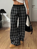 Damen weite Karohose mit elastischem Bund und seitlichen Taschen R&B