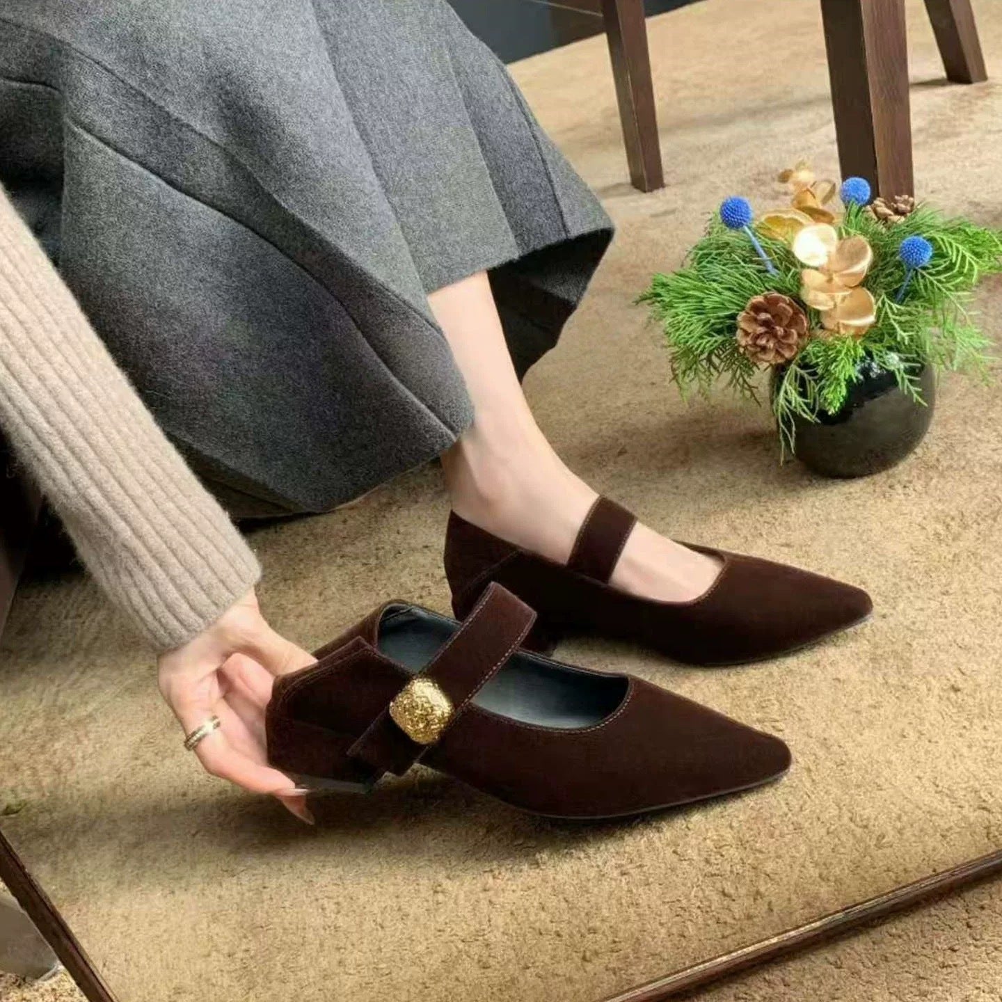 Damen elegante Ballerinas mit modischer Riemchenverzierung und hochwertigem Obermaterial R&B