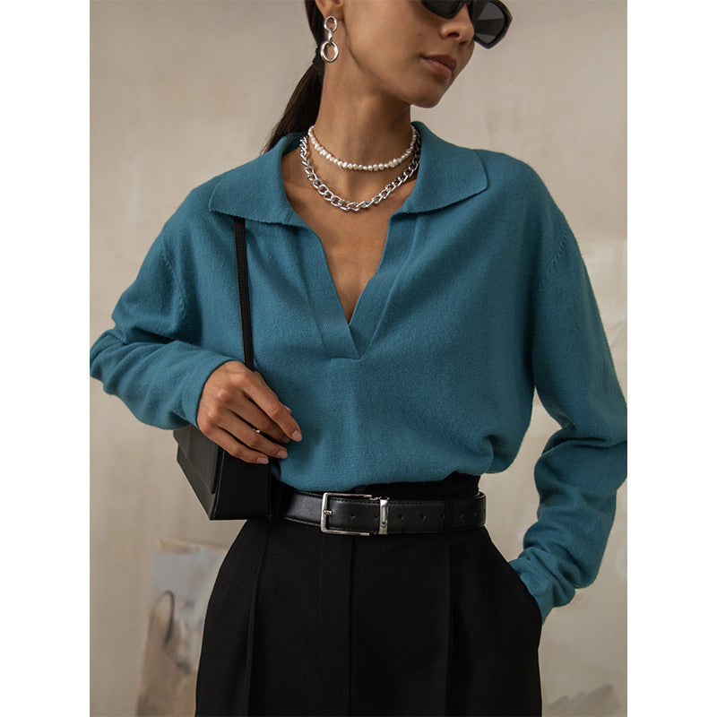 Damen Eleganter V-Ausschnitt Pullover R&B