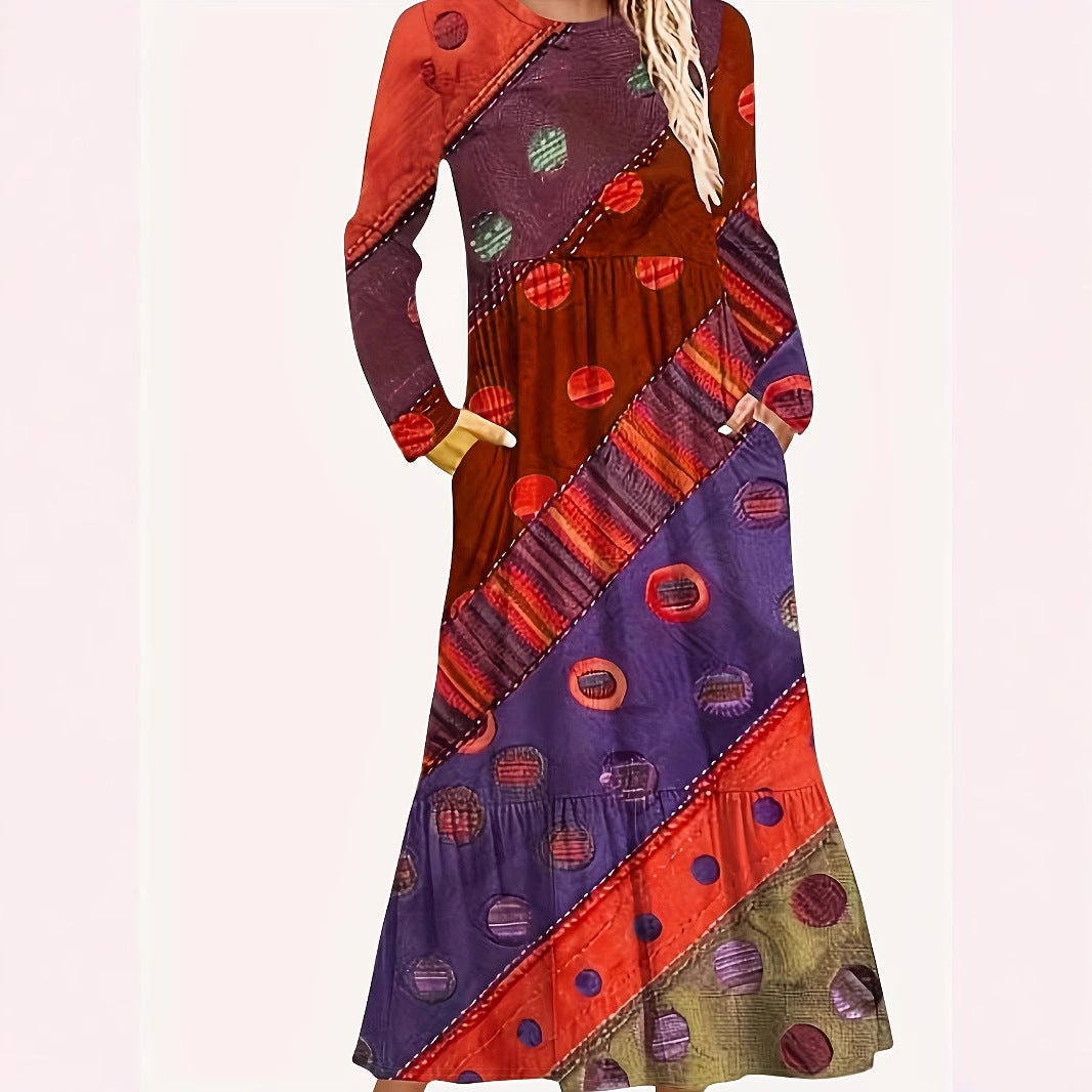 Damen Maxikleid mit geometrischem Muster und Taschen R&B