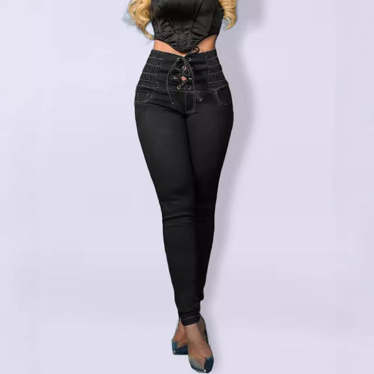 Damen Hochtaillierte Jeggings mit Schnürung R&B