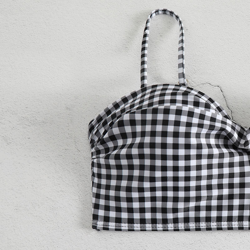 Damen Hochgeschnittener Karo-Bikini mit gepolstertem Oberteil