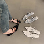 Damen elegante Slipper mit verstellbaren Riemen und spitzem Design R&B