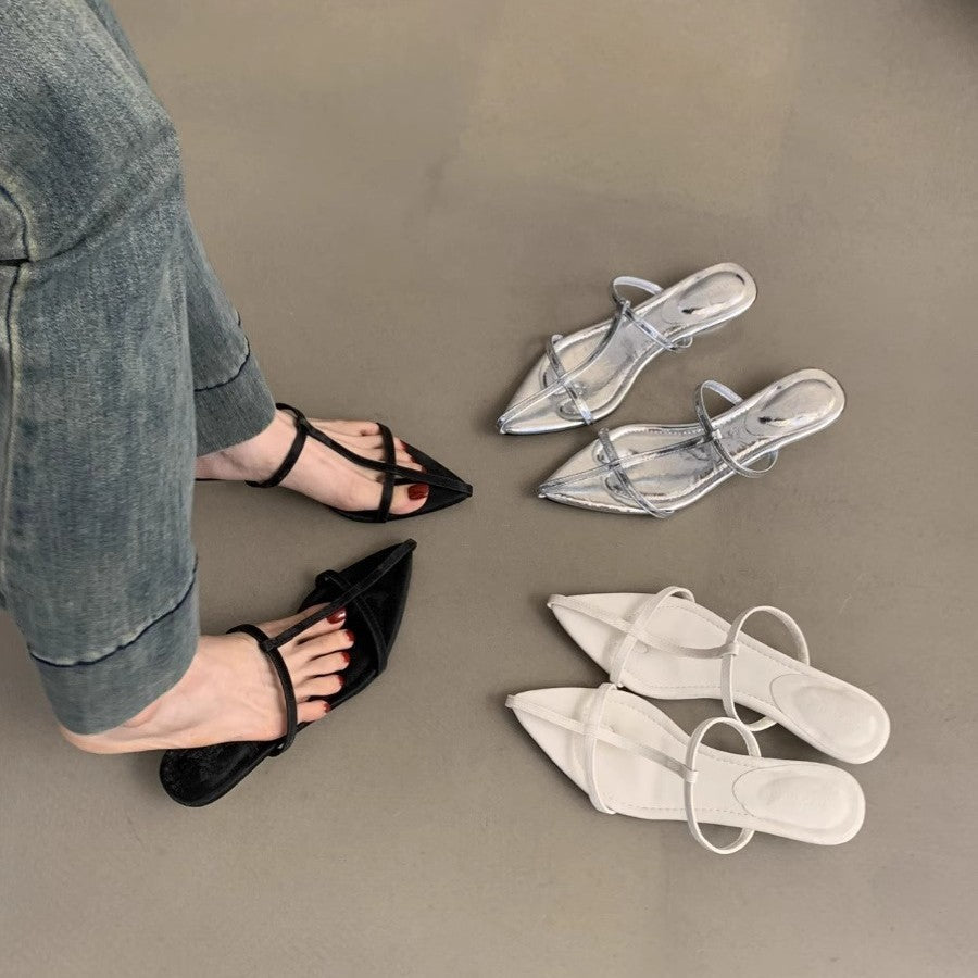 Damen elegante Slipper mit verstellbaren Riemen und spitzem Design R&B
