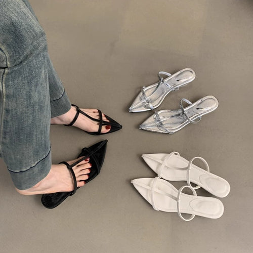 Damen elegante Slipper mit verstellbaren Riemen und spitzem Design R&B