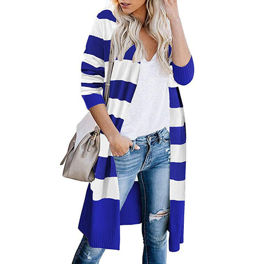 Damen Langer Strickcardigan mit gestreiftem Design R&B