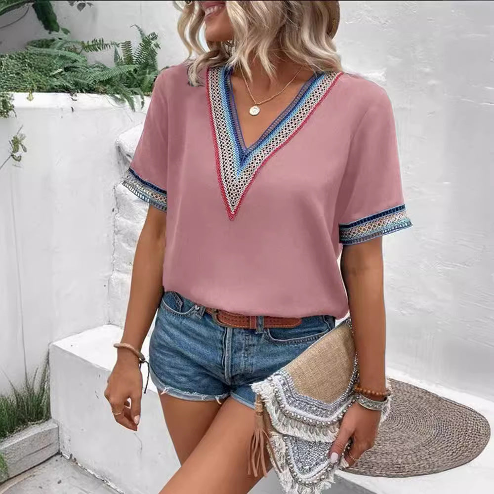 Damen modisches T-Shirt mit dekorativen Spitzen R&B