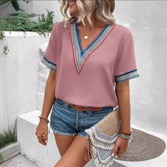 Damen modisches T-Shirt mit dekorativen Spitzen R&B