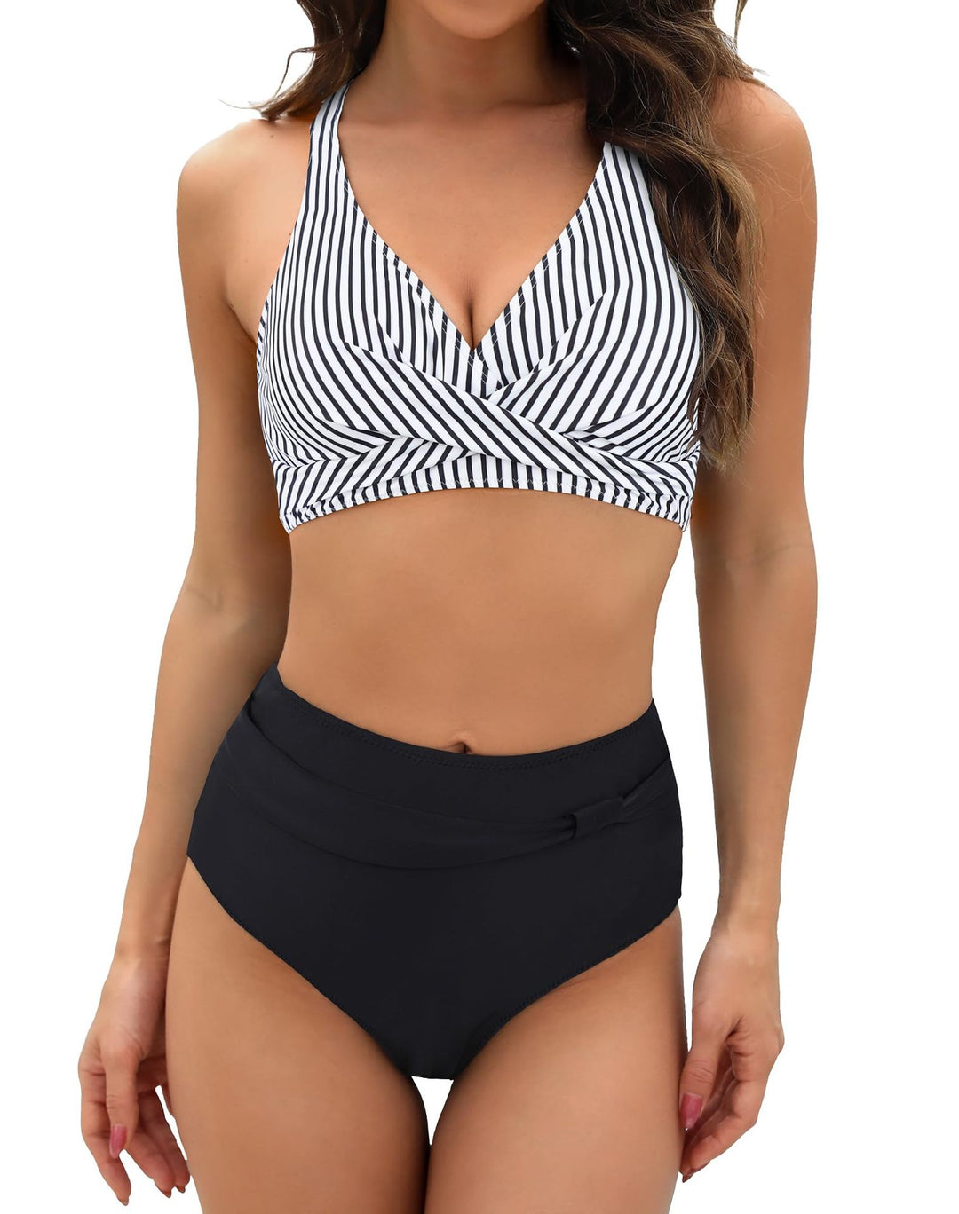Damen Sportliches Bikini-Set mit stylischem Wickeloberteil und hochgeschnittenem Slip R&B