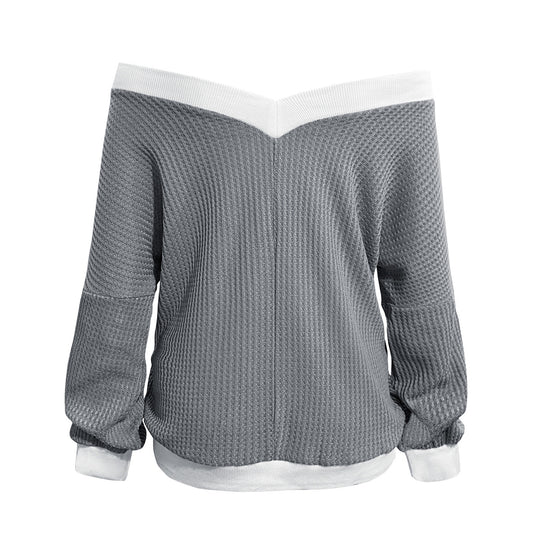 Damen Off-Shoulder Pullover im modernen Waffelstrick R&B