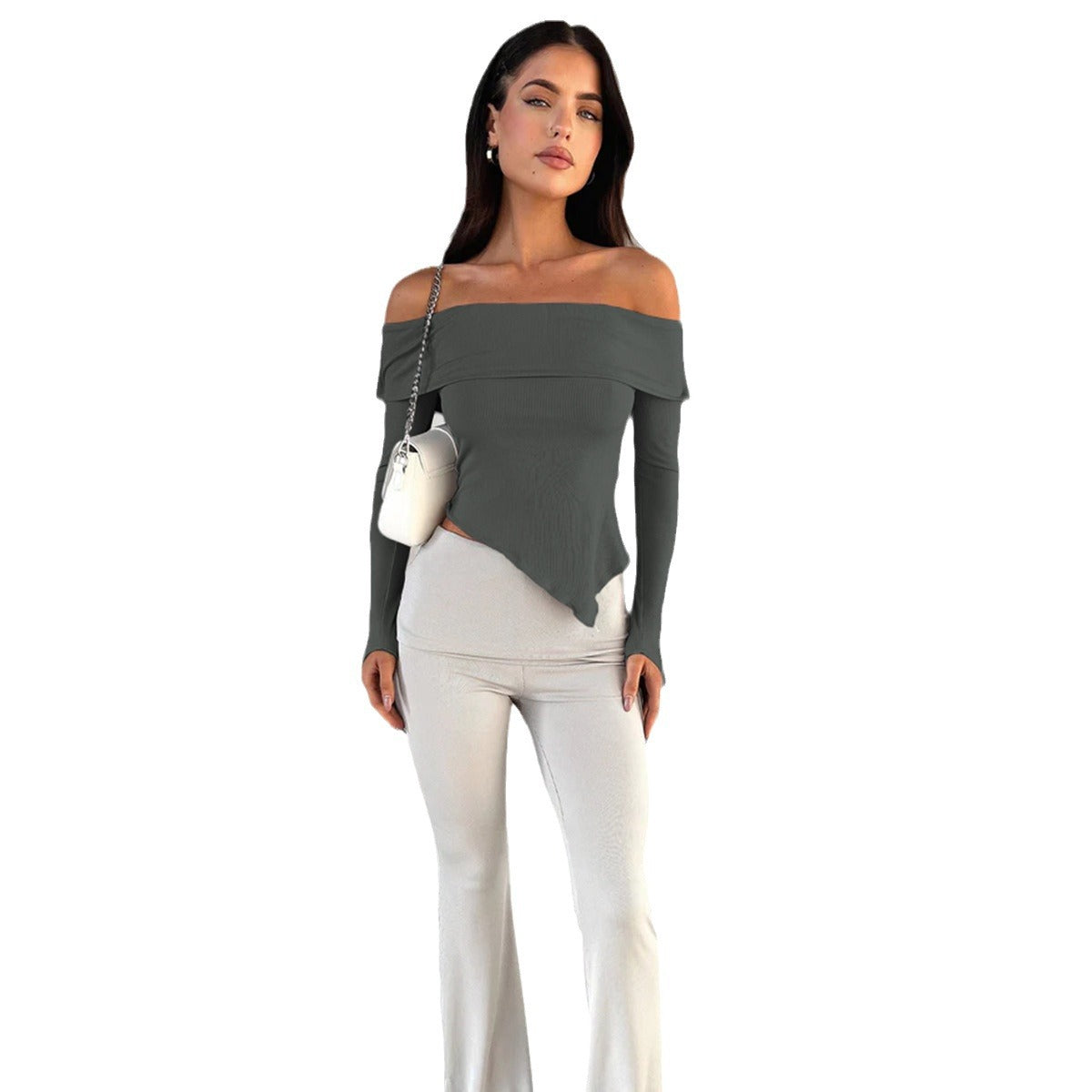 Damen Off-Shoulder Shirt mit eleganten Trompetenärmeln