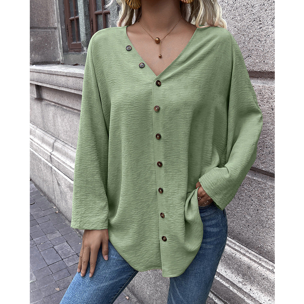 Damen lässiges Langarm-Oberteil mit Knoten und Knopfdetails R&B