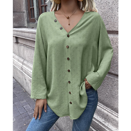 Damen lässiges Langarm-Oberteil mit Knoten und Knopfdetails R&B