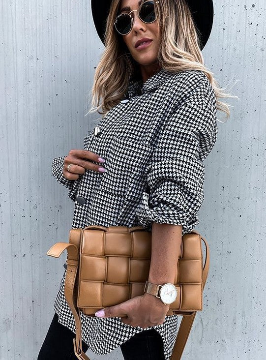 Damen Flanellhemdjacke mit Karomuster und großen Knöpfen R&B