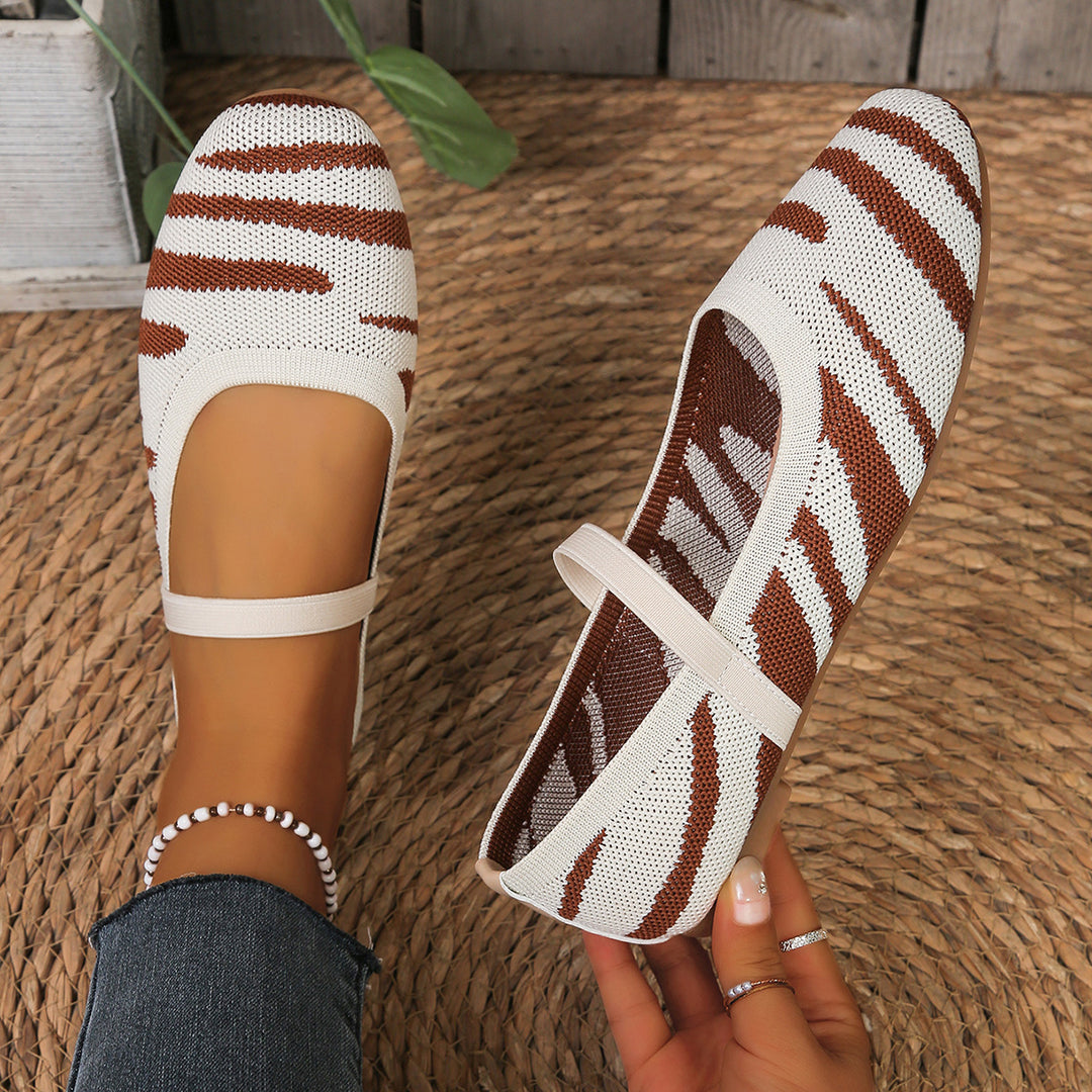 Damen Bequeme Ballerinas mit elastischer Riemchenverbindung und modischem Zebra-Design R&B