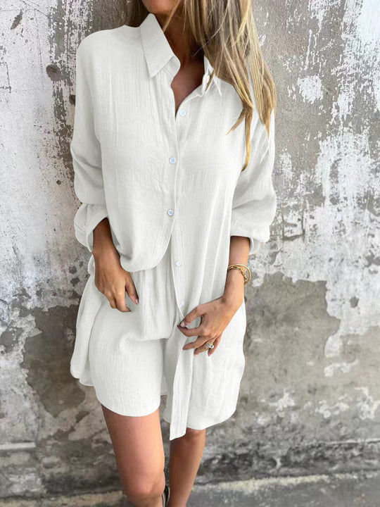 Damen lange Bluse mit durchgehender Knopfleiste und lässigem Schnitt R&B