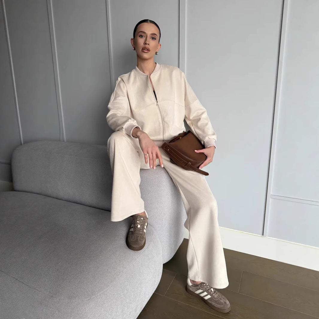 Damen Lässiges Sweatjacken- und Hose-Set mit elastischem Bund R&B