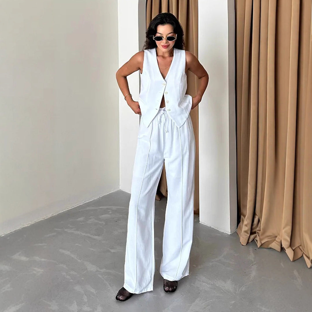 Damen eleganteswesten Set mit eleganter Knopfleiste und Taschen R&B
