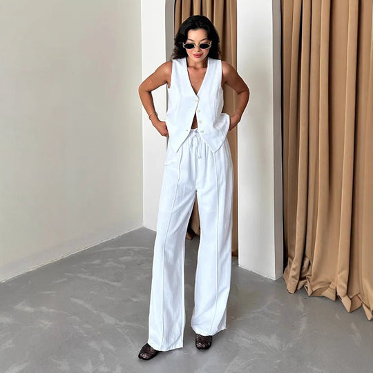 Damen eleganteswesten Set mit eleganter Knopfleiste und Taschen R&B