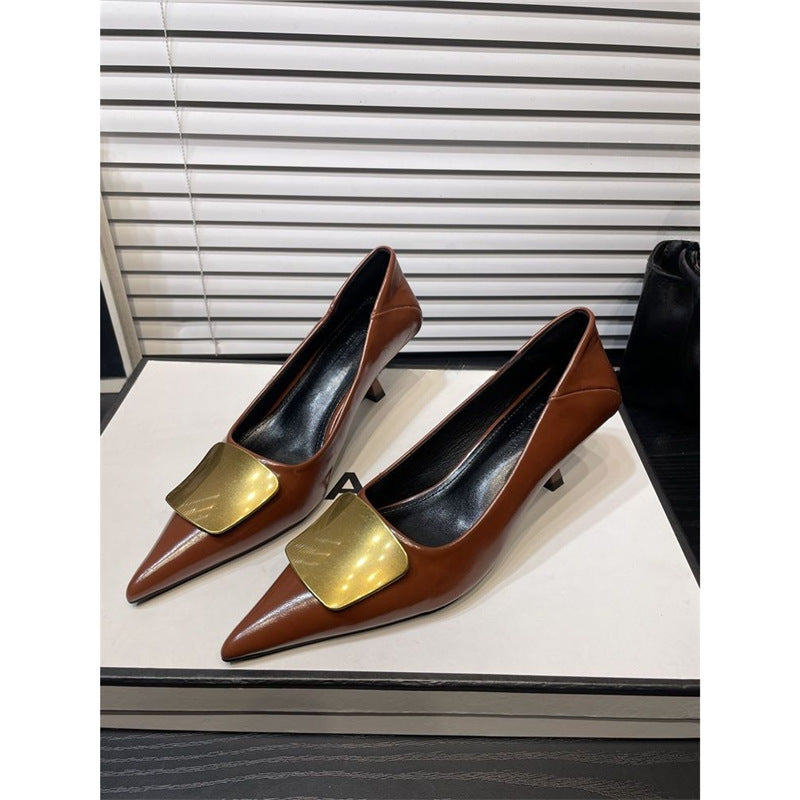 Damen spitze Stiletto-Pumps mit dekorativem Goldakzent R&B