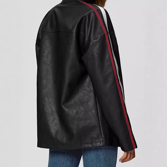 Damen Kunstlederjacke mit sportlichen Streifen R&B