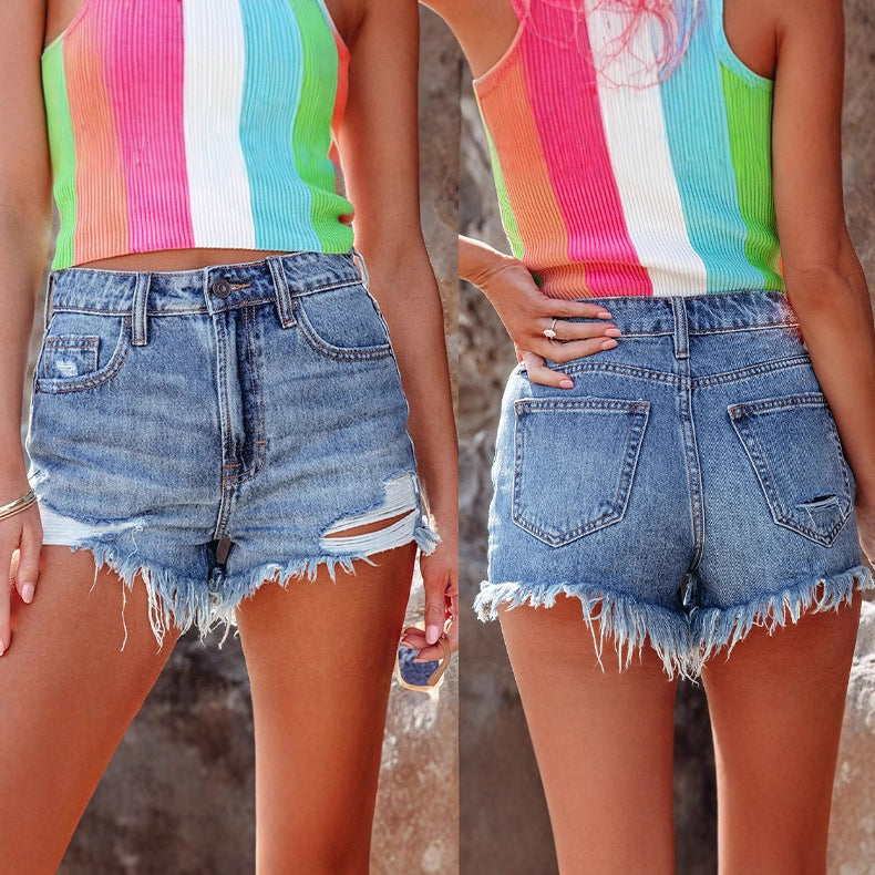Damen Jeans-Shorts mit fransigen Säumen und stylischen Rissdetails R&B