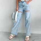Damen Hochtaillierte Jeans mit durchbrochenem Design R&B