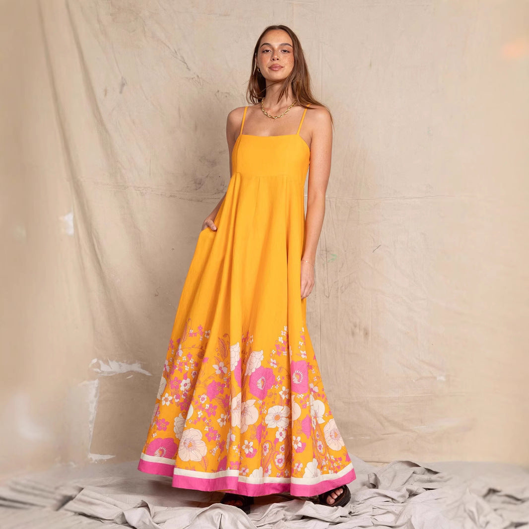 Damen Maxikleid mit floralem Design und eleganten Spaghettiträgern R&B