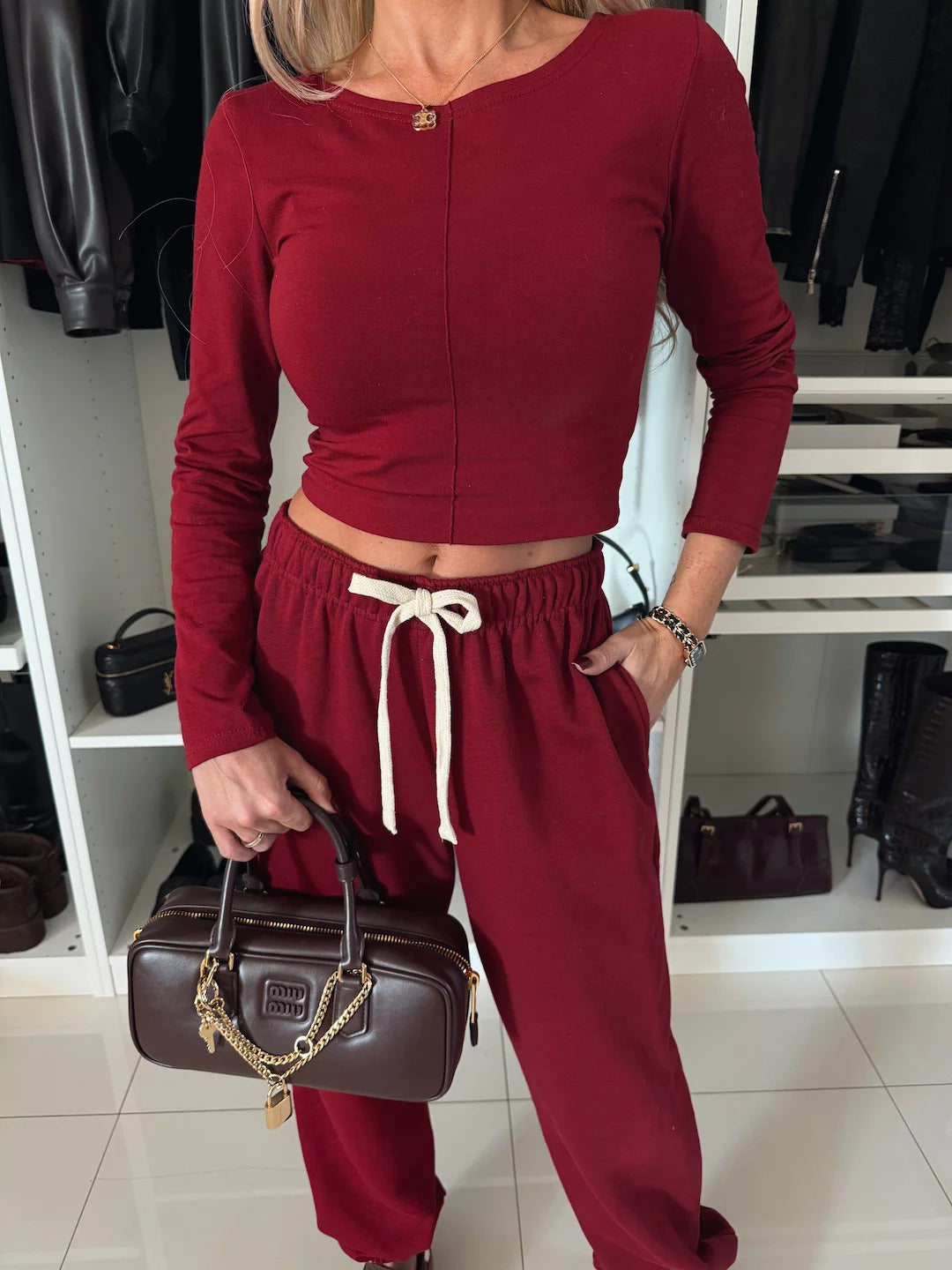 Damen komfortables Freizeit-Set mit modischem Schnitt und hoher Taille R&B