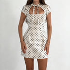 Damen Polka-Dots Minikleid mit R&Brnem Kragen und verspieltem Schleifendetail R&B