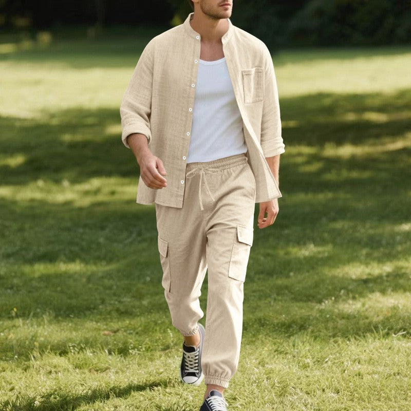 Herren entspannte Cargo-Hose und lässiges Hemd Set R&B