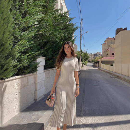 Damen Maxikleid aus feinem Rippenstrick R&B
