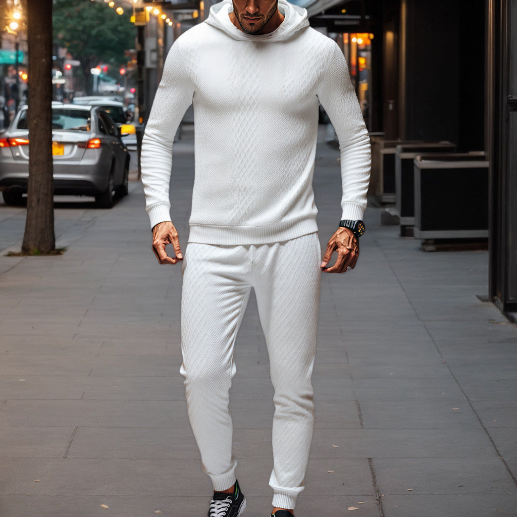 Herren Strick-Freizeitanzug mit Kapuze und modernem Rippdesign R&B