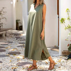Damen Maxikleid mit V-Ausschnitt und seitlichen Schlitzen R&B
