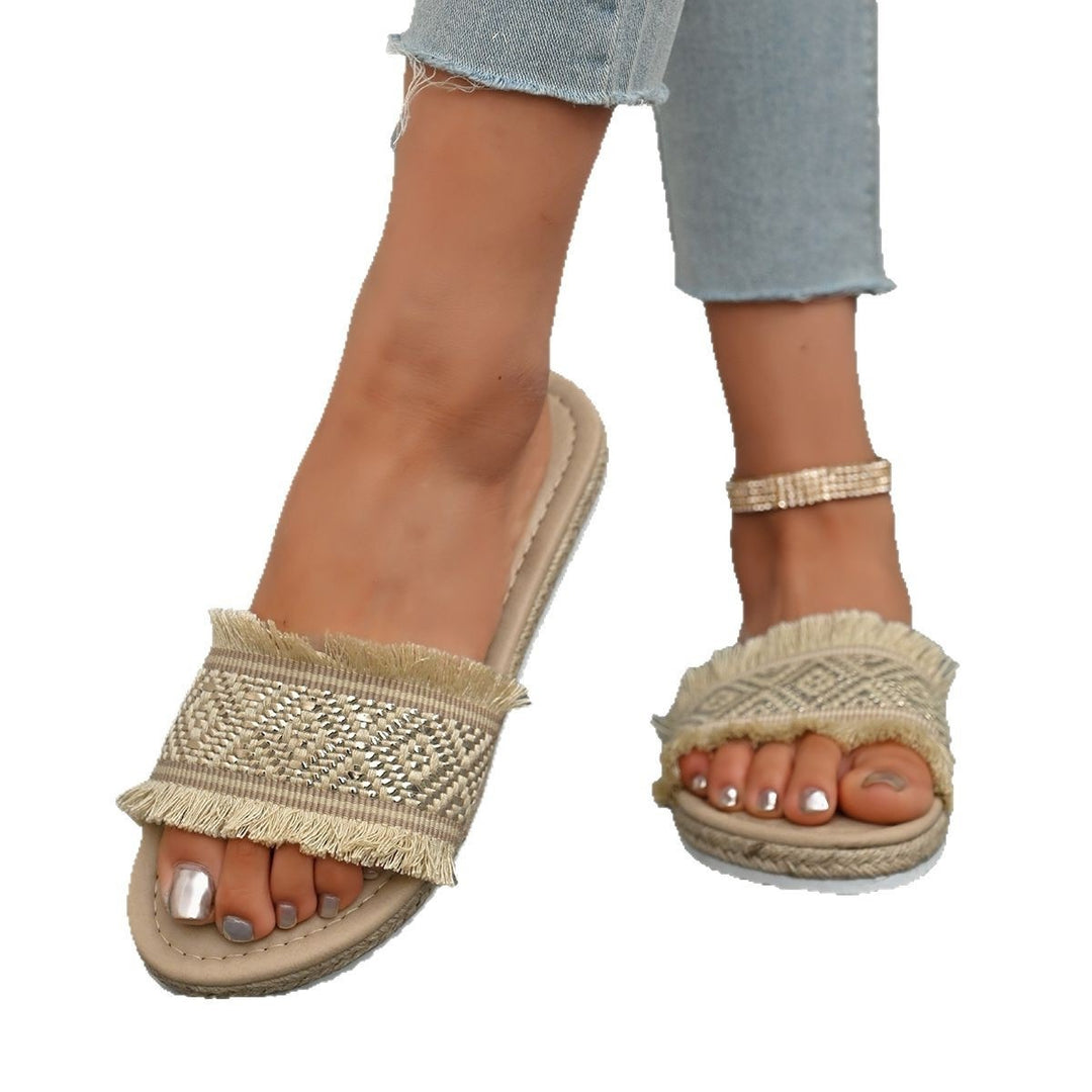 Damen modische Sandalen mit dekorativer Fransen- und Bead-Applikation R&B