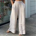 Damen weite Leinenhose mit eleganten Rüschendetails R&B