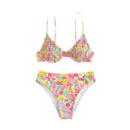 Damen Hochgeschnittener Bikini mit floralem Muster und schmalen Trägern R&B
