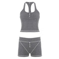 Damen Sportliches Top- und Shorts-Set aus weichem Rippmaterial R&B
