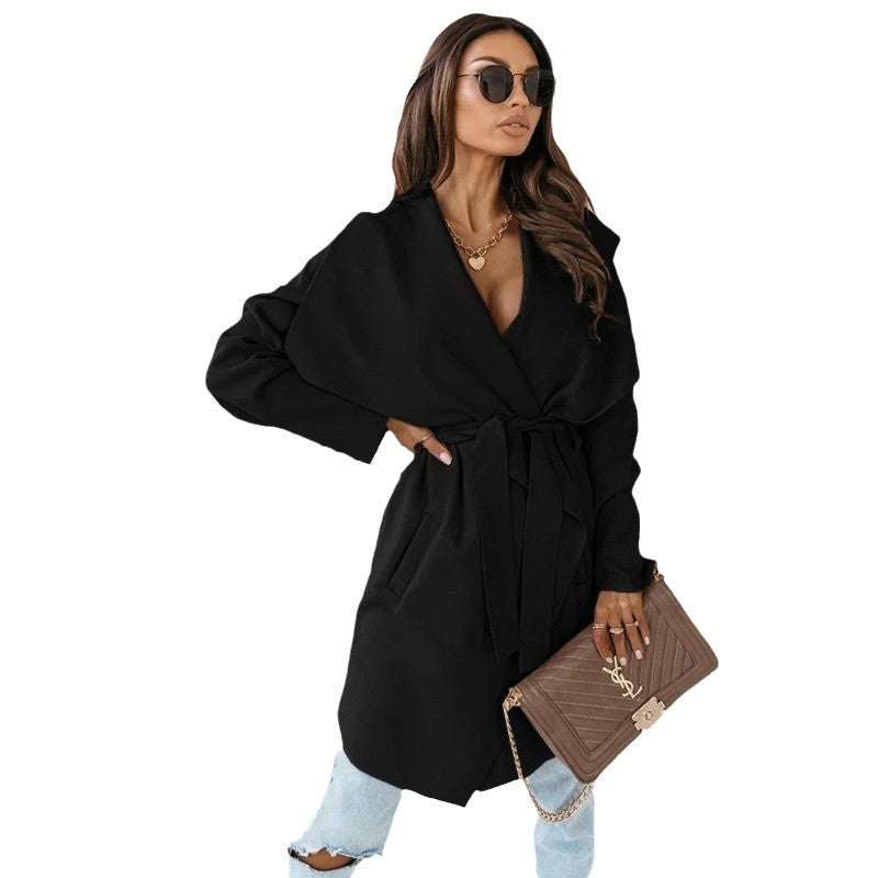 Damen lässiger Oversize-Mantel mit Wickelgürtel R&B